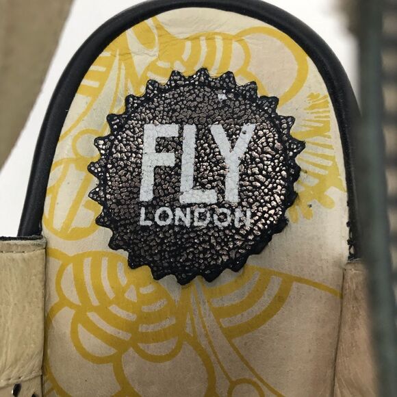 Fly London Black Metallic Perforated Leather Slingback Lace Up Chunky Wedges - Picture 13 of 16